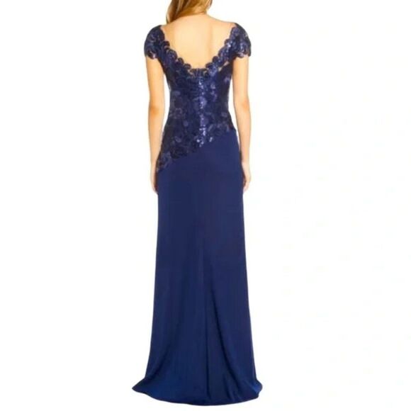 Tadashi Shoji Alvaro Sequin Embroidered Floral Lace Crepe Evening Gown Size 8 - Picture 5 of 10